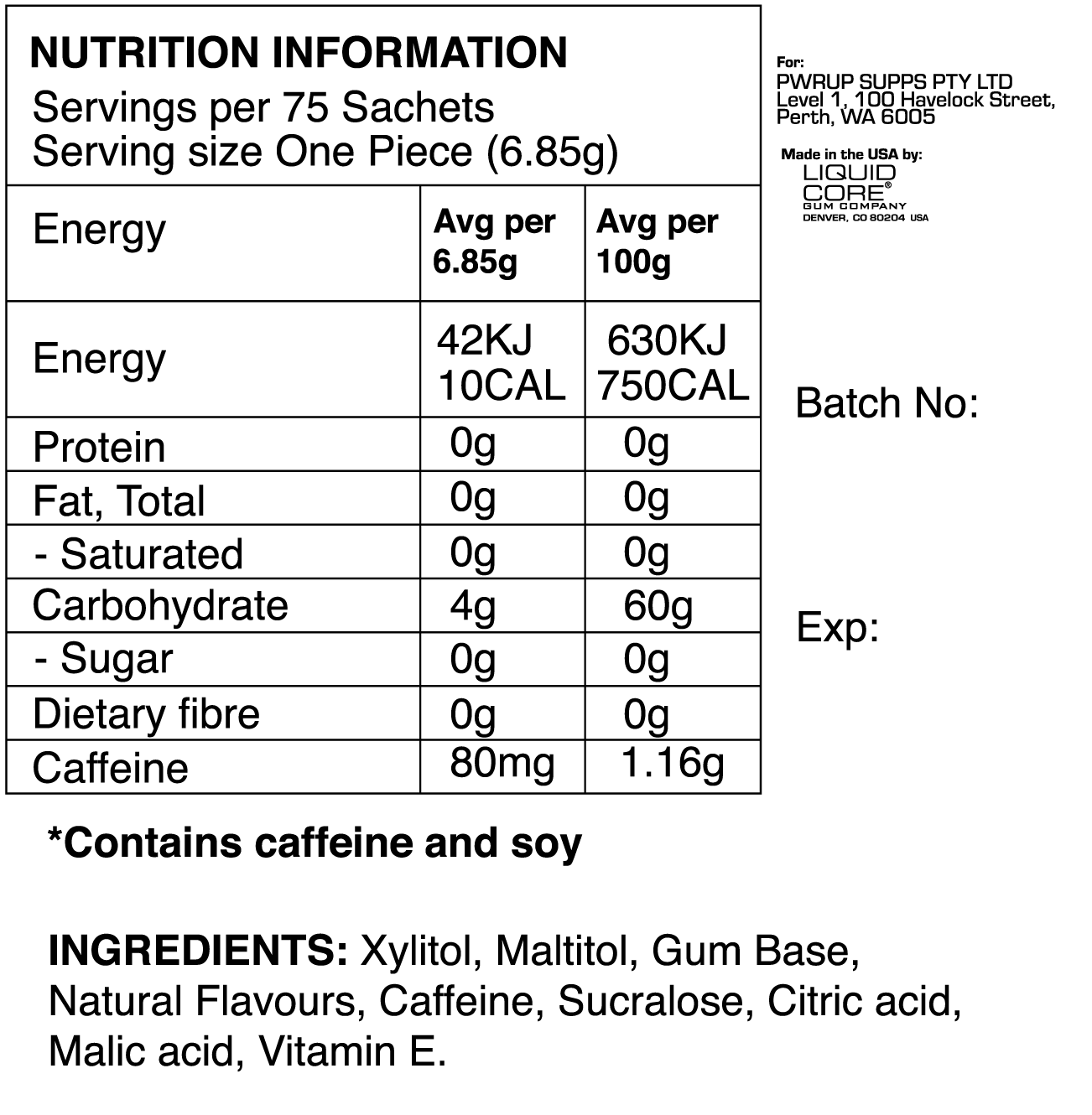 PWRCHEW NUTRITION INFORMATION